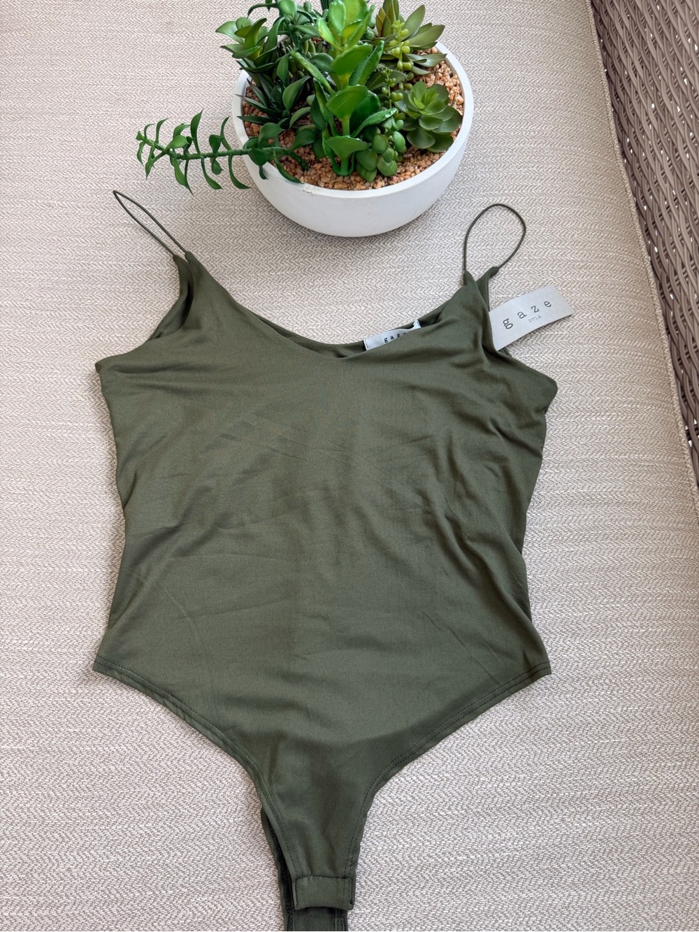 gaze Olive Green Spaghetti-Strap One-Piece Bodysuit